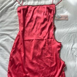Oh Polly pink mini dress with cut outs and diamonds